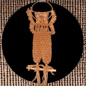 Vintage 1970s Handcrafted Brown Macrame Owl Tapestry 27 inches long